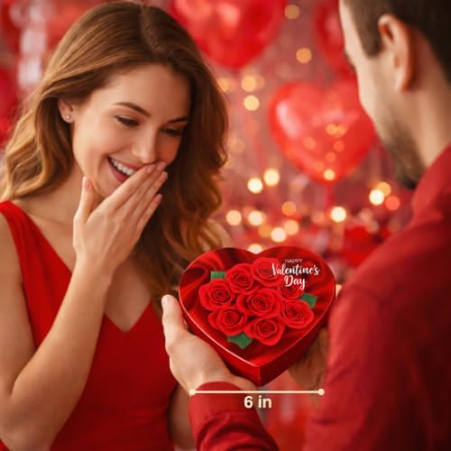 Valentine Day Chocolate Heart Shaped Gift Box - Milk Chocolate Caramel Cocoa Truffle Orange Creme Strawberry Flavors 10 Chocolate Piece - Roses Design May Vary - Her Him