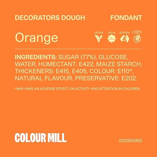 Colour Mill Decorators Dough Edible Cake Covering | Easy-to-Roll, Easy-to-Drape Fondant | Vanilla-Flavored Sugarpaste - 8.8 Ounce Orange