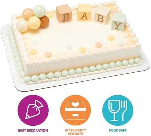DecoSet Timeless Baby Blocks Cake Topper, Baby Shower Cake Decoration, 5 Piece Celebration Decoration With Blocks & Balloons For Girl or Boy 1st Birthday
