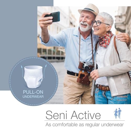 Seni Active Super Plus Unisex Adult Incontinence Underwear, Heavy Absorbency, Pull On Disposable Overnight Underwear for Men & Women (XX-Large, 48, Count)