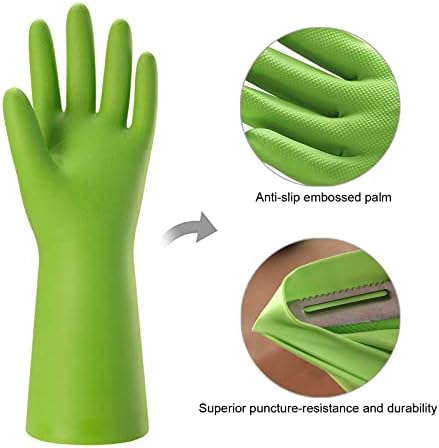 Bamllum 3 Pairs Rubber Cleaning Gloves for Household - Reusable Dishwashing Gloves for Kitchen, Flexible Long-lasting & Waterproof (Small, Green+Red+Orange)