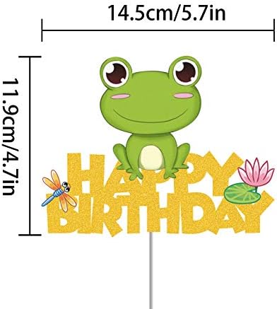 Gold Glitter Frog Happy Birthday Cake Topper for Baby Shower, Kids Birthday Party Decorations,Rainforest Party Decor, Frog Princess Cake Decor,Frog Birthday Decor