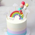 SULOLI Rainbow Cake Toppers Set, 12 Pcs Pastel Rainbow Clay Cupake Topper with Cloud Balloon for Girl Boy Kids Wedding Birthday Party Decorations
