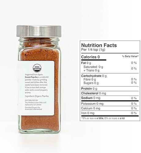 The Mediterranean Dish Sweet Spanish Paprika - Mild, Seedless, Sweet Chili Powder for Cooking and Grilling - Gourmet Chef Essential - Organic Rustic Old World Seasoning - 1.9 oz Glass Bottle