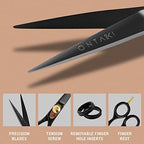 Ontaki Beard & Mustache Scissors for Men - 5.5" Japanese Steel, Black - Precision Sharp Blades, Ergonomic Finger Rest & Adjustable Tension Screw for Perfect Trimming - Beard Scissors for Men
