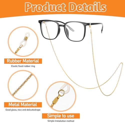 4Pcs Eyeglass Chain for Women Stylish, Stainless Steel Glasses Strap Sunglasses Strap Eyewear Retainer Chain for Men Women, Eye Glasses Holders Around Neck Stylish Colorful