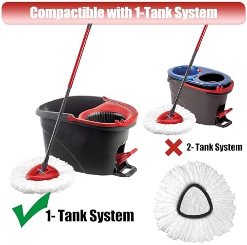 Mop Head Replacement, 3 Pack Spin Mop Refill Replace Head Compatible O Cedar Easywring 1-Tank System, Great Cleaning Power, Microfiber, Helper Housework, Machine Washable Easy-to-Replace, White