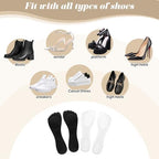 2 Pair Gel Cushion Insoles, 3/4 Gel Cushion Insoles for Women, Non-Skidding Shoe Insoles for High Heels Sandals Flats Boots (Clear, Black)