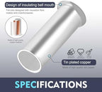 Chanzon 300pcs Wire Ferrules Kit for 16 18 14 12 10 8 6 1/0 2/0 AWG Gauge Cable Non Insulated Pure Copper Electrical Crimp Connector Terminal Tin Coating Tube Assorted