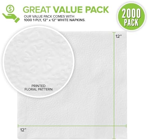 Stock Your Home 12 Inch Disposable Napkins - Made in The USA 1 Ply White Dinner Napkins - Paper Napkins for Dinner, Parties, Crafts, Daily Use - 2000 Pack