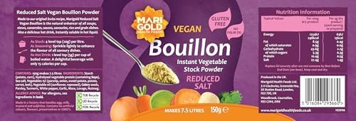 Marigold Swiss Vegetable Vegan Bouillon Powder Reduced Salt, 150g (Pack of 6)