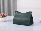 1PCS PU Leather Tissue Box Cover, Rectangle Facial Paper Organizer Dispenser, Modern Tissue Case Holder for Vanity Countertop Nightstands Living Room Office Desk Car (Dark Green)