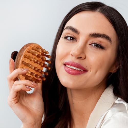 Trinkrittey 2 Pack Wooden Scalp Massager Comb Wooden Hair Brush Head Gua Sha Brush Hair Scrubber Portable Handheld Hairs Growth Tool for Women Men Hairs Growth Stress Relief Spa