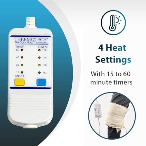 Professional Grade Heating Pad with Automatic Moist Heat by Thermotech, High-Heat Heating pad for Deep Penetrating Heat - 2nd Gen Version (Mini Digital - 19" by 7")