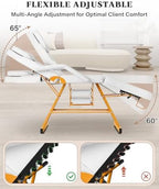 Tattoo Facial Chair for Clients, Multi-Purpose Esthetician Lash Wax Bed with Adjustable Backrest, Professional Beauty Salon Spa Chair for Tattoo Shop Furniture, White Glod