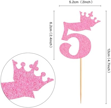 Ercadio 24 Pack Number 5 Cupcake Toppers Glitter Number 5 Cupcake Picks Happy 5th Theme Cupcake Topper Cheers to 5 Anniversary Birthday Decorations for Baby Shower Party Cake Supplies