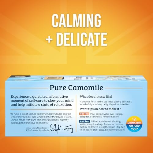 Twinings Pure Camomile Herbal Tea Individually Wrapped Bags, 100 Count (Pack of 1), Delicate for Pure Relaxation, Naturally Caffeine-Free, Enjoy Hot or Iced, 100 Teabags