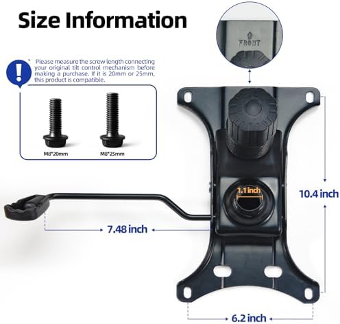 Sytopia Heavy Duty 500lbs Office Chair Replacement Parts, Swivel Tilt Control Mechanism with 6.2" (W) x 10.4" (L) Mounting Holes, Chair Base for Executive and Gaming Chairs, Black