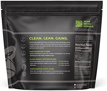 Gorilla Gulps – Mocha Vegan Mass Gainer – 5 lb Natural High Calorie Protein Powder – GMO, Gluten, Dairy, & Soy Free. No Artificial Ingredients – 530 Calories – 18 Servings