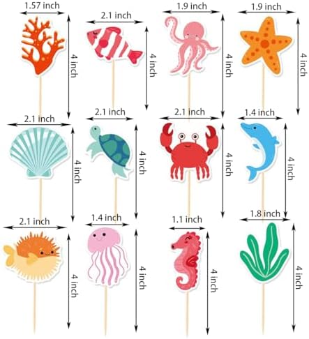 Ocean Cupcake Toppers,24 PCS Under The Sea Cupcake Toppers,Ocean Themed Party Decorations,Under The Sea Party Decorations