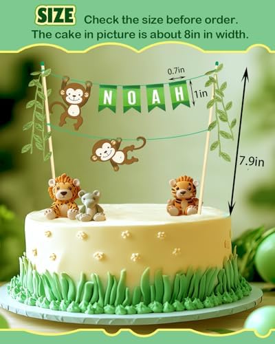 Safari Animal Cake Topper – Custom Name Monkey Cake Topper, Jungle & Zoo Birthday Banner for Kids, Smash Cake, Wild One or Safari Party Decorations
