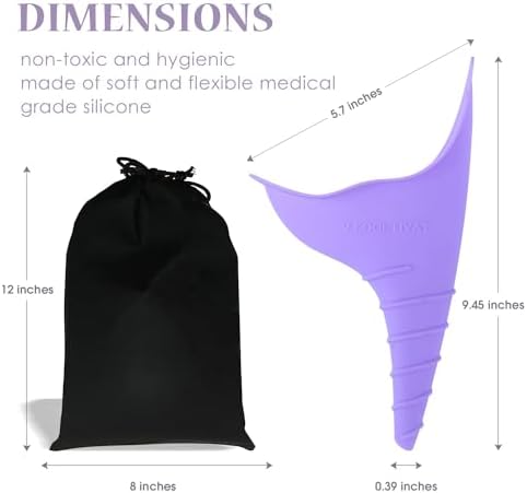 Travel Female Urination Device - 2 Pack Reusable Silicone Portable Lady Urinal Pee Funnel Pee Urine Cups Standing Up Camping Outdoor Drawstring Discreet Carry Bag