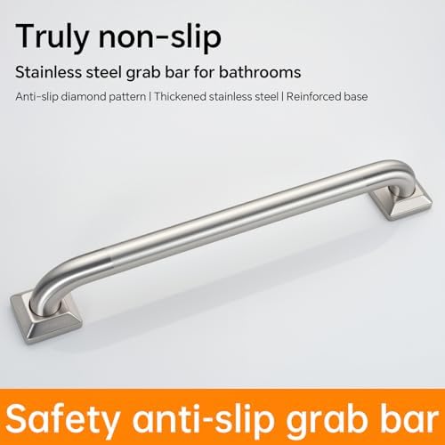 joyrain 500lb Capacity Stainless Steel Grab Bar - Heavy Duty Bathroom Safety Rail for Elderly, Anti-Slip Shower Handle, ADA Compliant (Peened, 12 inch)