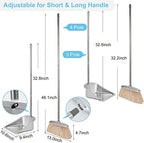 VOOWO Broom and Dustpan Set for Home, Stainless Steel Broom and Dustpan Set with Long Handle, Heavy Duty Dustpan Broom Set Standing Dust Pan Kitchen and Home Indoor Outdoor Broom