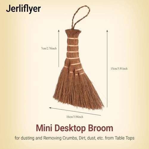 Jerliflyer Mini Brown Broom Palm,Small Palm-Sized Handle Broom Brush for dusting and Removing Crumbs, Dirt, dust, etc. from Table Tops