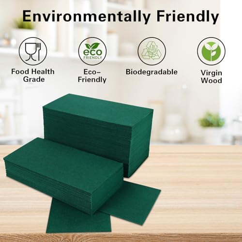 100 Pack Dark Green Paper Napkins, Disposable Linen Feel Guest Towels Cloth Like Hand Towels, Soft, Absorbent, Paper Hand Napkins for Christmas, Bathroom, Parties, Weddings, Dinners - 12" x 17"