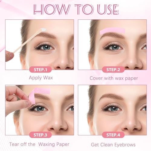 Leelosp 600 Pcs Waxing Kit Includes 400 Wax Paper Cloth Eyebrow Strips and 200 Wooden Smooth Applicator Sticks for Body Skin Hair Removal(Pink)