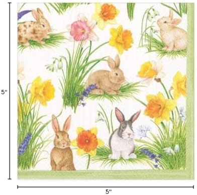 Caspari Bunnies and Daffodils Boxed Paper Cocktail Napkins, 40 Per Box