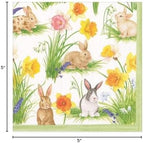Caspari Bunnies and Daffodils Boxed Paper Cocktail Napkins, 40 Per Box