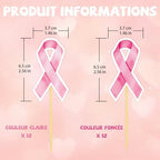 24 Pcs Pink Ribbon Cupcake Toppers for Fight Hope Believe Breast Cancer Awareness Party Decoration and Cake Decor Supplies