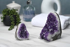 Premium Amethyst Geode Stone Cluster [.75 pound to 1 pound] - Each Piece is Unique & Natural - Real Raw Healing Crystal Rock from Uruguay - Deep Purple Decoration - FREE Selenite Wand