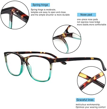 Henotin 4 Pack Ladies Reading Glasses Blue Light Blocking Spring Hinge Readers Anti Eyestrain Computer Eyeglasses (Multicolor, 1.75)