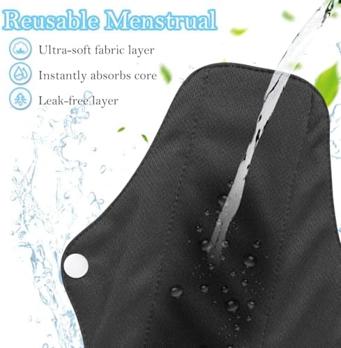 PHOGARY 7 Packs Reusable Menstrual Pads with Wings, Breathable Mesh Surface Cloth Sanitary Pads for Heavy Flow with Wet Bag, Washable Overnight Cloth Panty Liners for Women