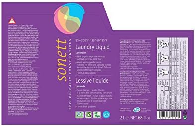 Sonett Organic Laundry Liquid Detergents Soap All Textiles (Lavender, 1 Count) Certified Organically Grown