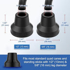 YF Quad Cane Tips (4-Pack) – Heavy Duty 1/2 Inch Replacement Rubber Foot – Non-Slip Base/End for Extra Stability – Durable Accessories for Walking Sticks for Women, Men, Seniors – Gray