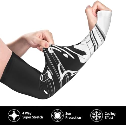 (Black White Music Note) Cooling Arm Sleeves with Thumb Hole Outdoor Gardening Sun Sleeves for Men Women