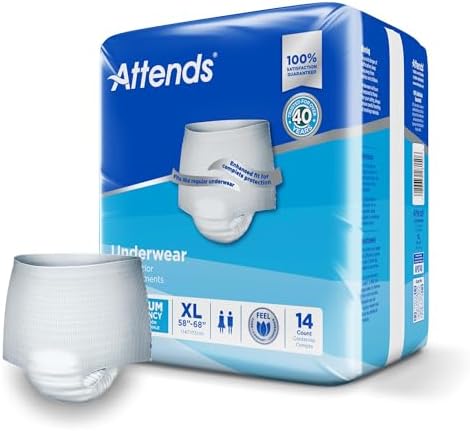 Attends Adult Absorbent Underwear, X-Large [14 Count] - Maximum Absorbency for Men and Women - Disposable Pull-On Diapers with Tear-Away Sides and Breathable Waistband - AP0740