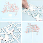 13pcs Butterfly Happy Birthday Cake Toppers, Pink Glitter Butterfly Theme Cake Cupcake Toppers for Girls Women Birthday Decorations