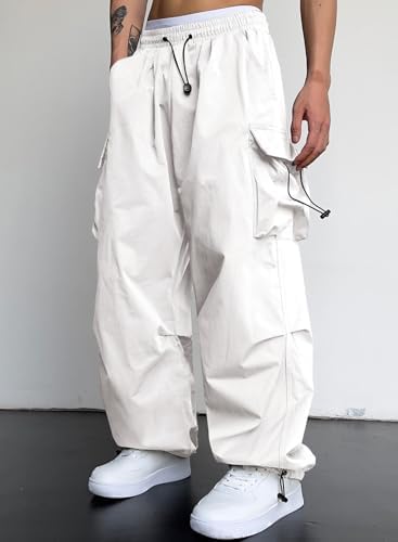 JMIERR Men's Baggy Cargo Pants Trendy Casual Parachute Pant Loose Fit Harem Joggers with Pockets for Streetwear