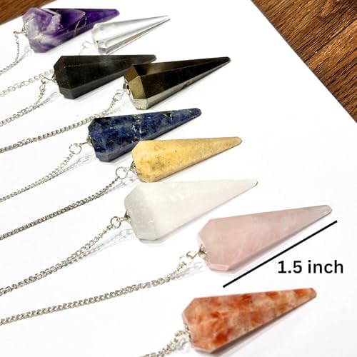 Jet Exclusive Set of 15 Gemstone Cone Pendulums, Assorted Crystals with Chains for Healing, Reiki, Dowsing, Feng Shui, Meditation & Metaphysical Energy Gifts
