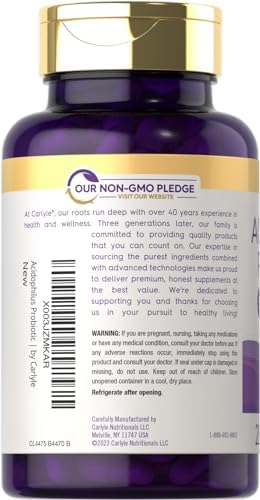 Carlyle Acidophilus Probiotic Capsules for Women and Men | 500 Million CFU | 200 Pills | Lactobacillus Supplement | Non-GMO and Gluten Free