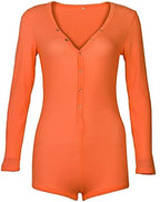 Roselux Women's Sexy Deep V Neck Shorts Long Sleeve Knitted One Piece Bodysuit Sexy Pajama Onesie Bodycon Rompers Overall