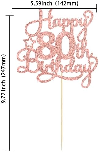 1 Pack Happy 80th Birthday Cake Topper Rose Gold Glitter 80 & Fabulous Cheers to 80 Years Old Birthday Cake Pick for Celebrating 80th Birthday Anniversary Party Cake Decorations Supplies
