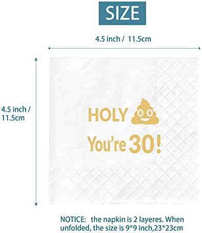 Joyiou 50 Pcs 30th Birthday Napkins, Holy You’re 30 Cocktail Luncheon Napkins for Thirty Birthday Party Decorations Favors Gifts for Men Women, 30 Years Old Table Decor Supplies, 2Ply 4.5x4.5 inches