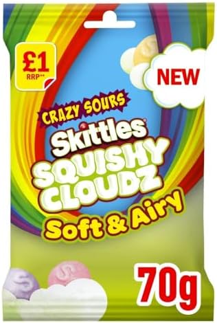 Skittles Squishy Cloudz Sour Sweets Fruit Flavoured Sweets Treat Bag 70g (Box of 14)