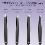Tweezers for women facial 4 Piece Stainless Steel Precision Tweezers Kit with Leather Case for women & men Multi purpose as eyebrows facial hair ingrown hair removal